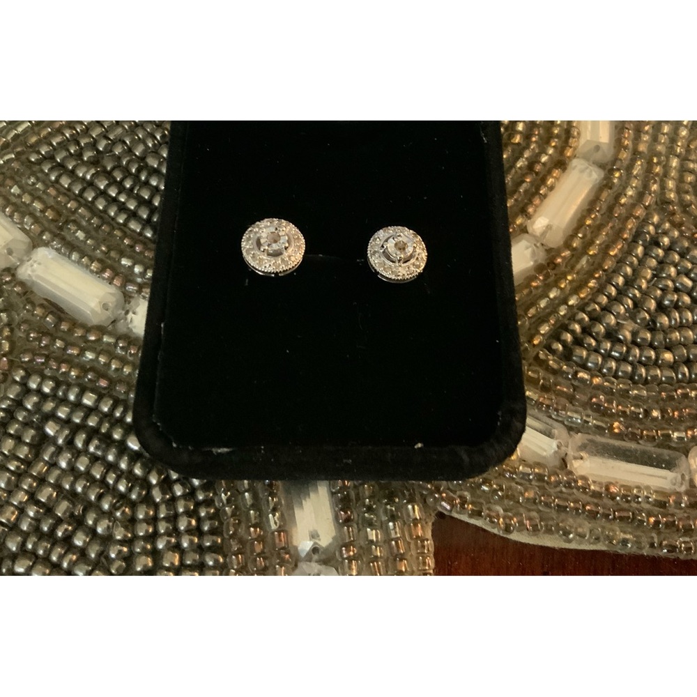 Sterling Silver Genuine Diamond Cluster Earrings